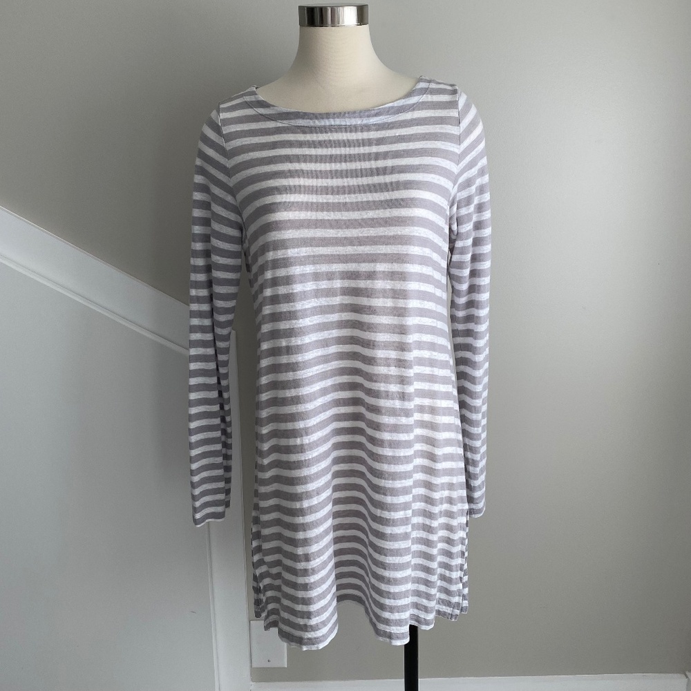 Eileen Fisher Organic 100% Linen Gray and White Stripe Tunic/Dress - Size M